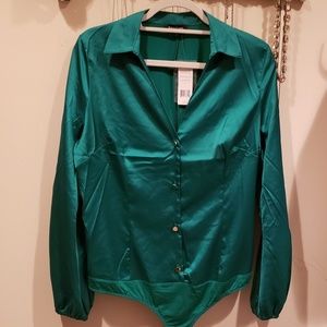 Satin and Jersey thong bodysuit